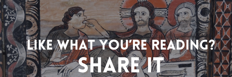 Jesus stuffing bread into Judas' mouth at the last supper. Like what you're reading? Share it!